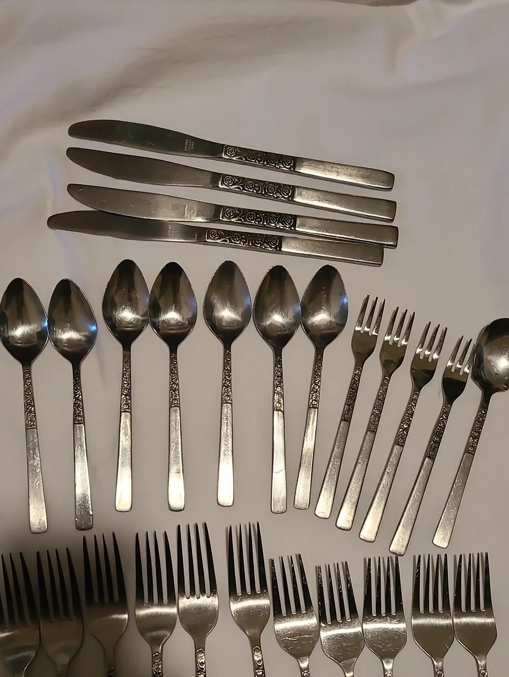 Vintage National Stainless Korea Rose Serenade, 45 pc Flatware Floral Scroll
